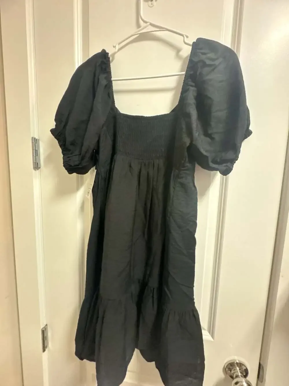 Nine West Babydoll Mini Dress in Black with Puff Sleeves
